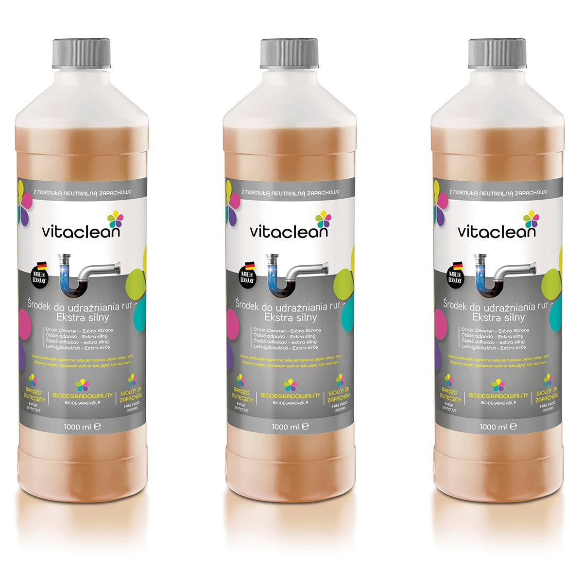 Vitaclean Udrażniacz do Rur 3×1000 ml — 3 butelki żelu